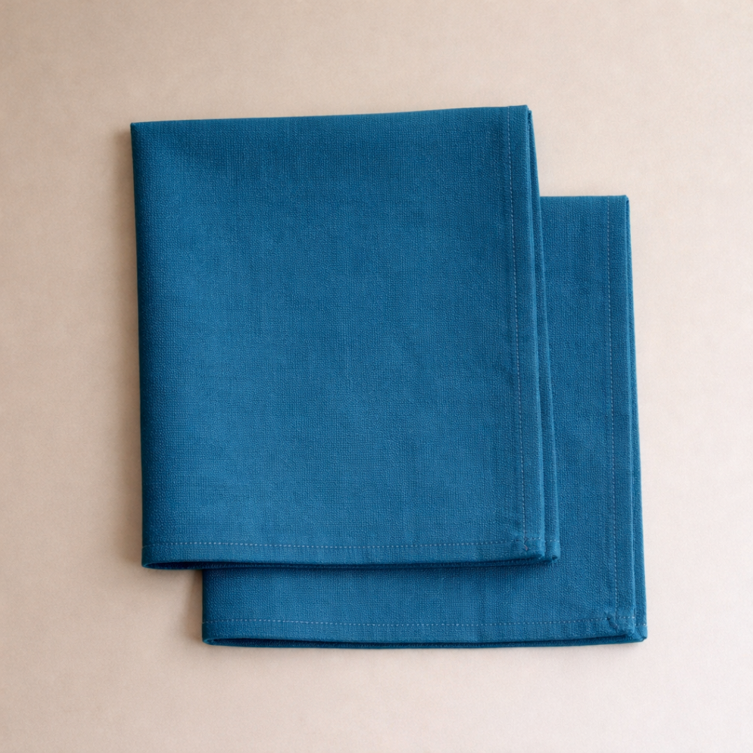 Genoa Dokuma Keten Leke Tutmaz Peçete Petrol Mavisi (2'li Set)