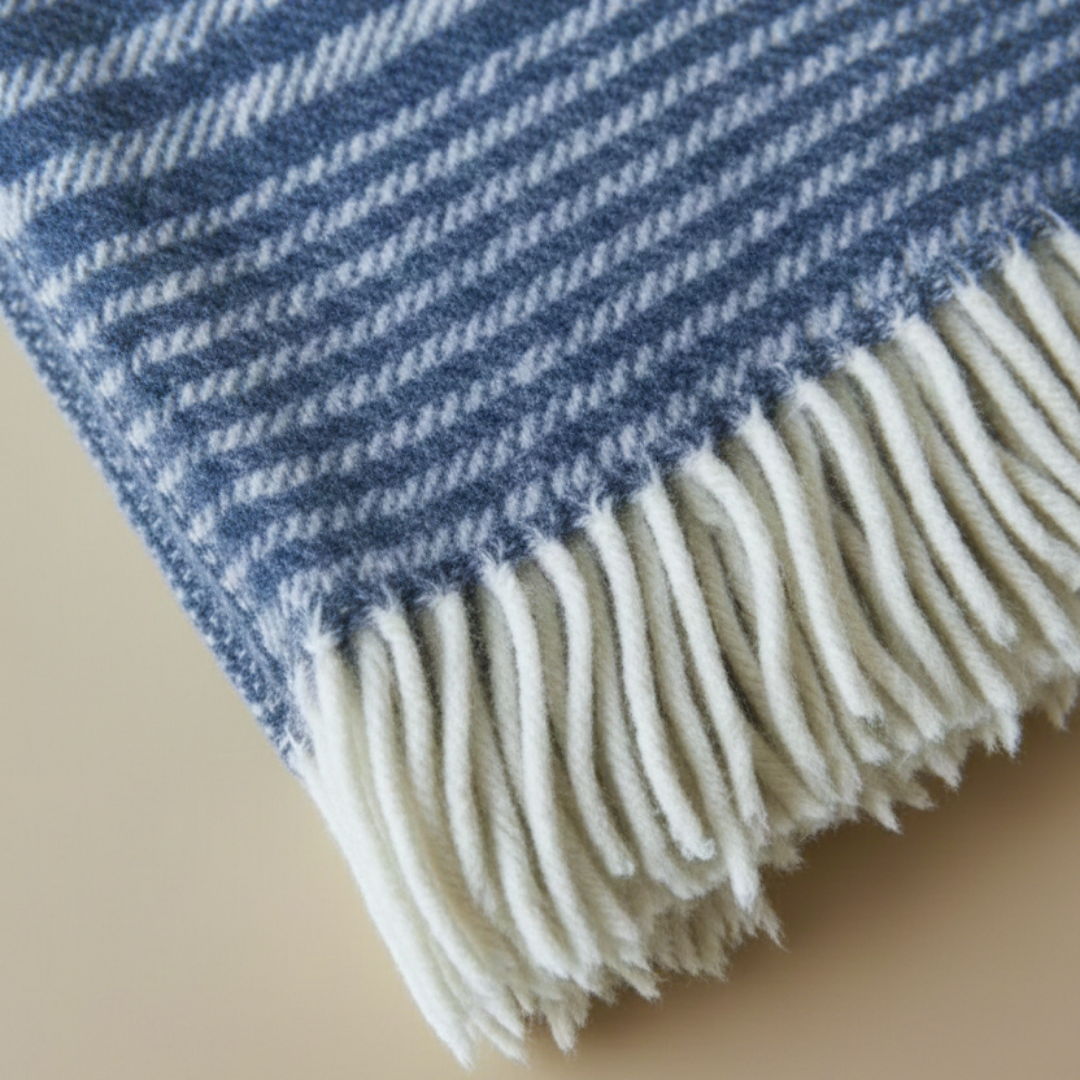 Heritage Tek Kişilik Pure Merino Wool Battaniye Mavi (Limited)