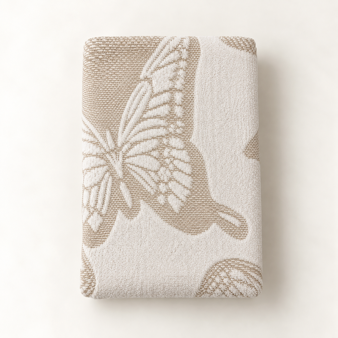 Butterfly %100 Pamuk Jakarlı Yüz Havlusu 50x80 cm Bej