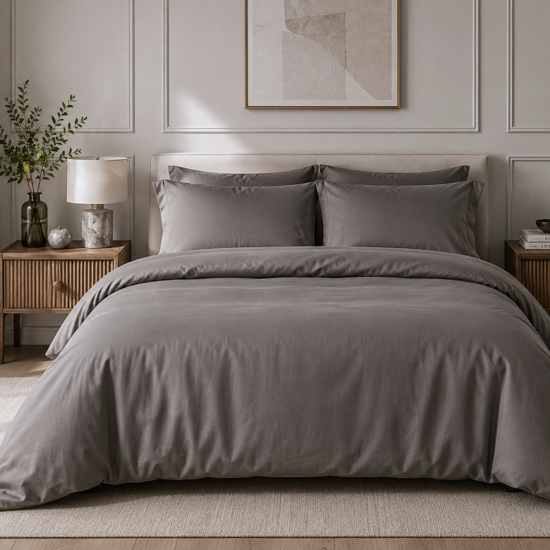 Clara Premium Pamuk Saten Çift Kişilik Nevresim Takımı 200x220 cm Füme