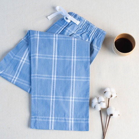 Blue Striped %100 Pamuk Erkek Ev Pantolonu Mavi
