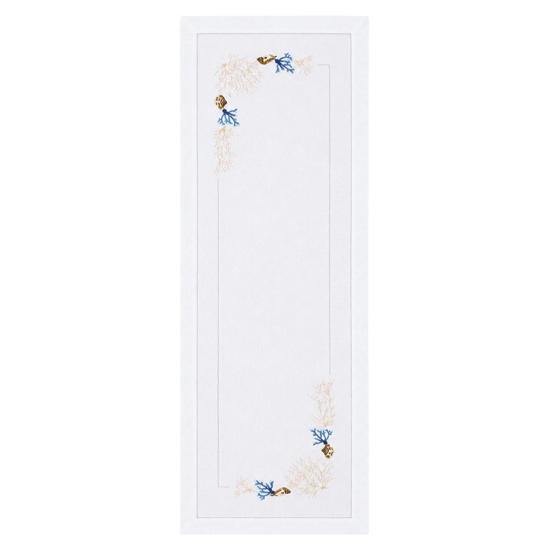 Corallia Nakışlı Keten Runner 50x160 cm Mavi