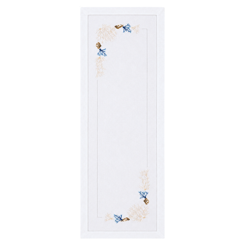 Corallia Nakışlı Keten Runner 50x160 cm Mavi