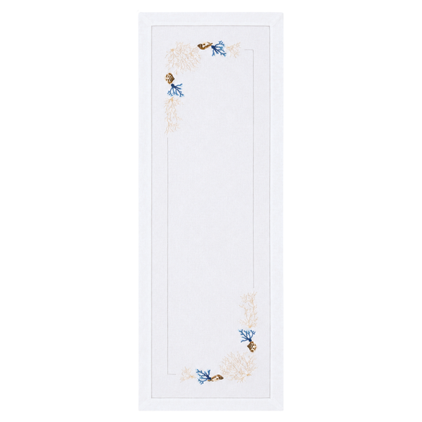 Corallia Nakışlı Keten Runner 50x160 cm Mavi