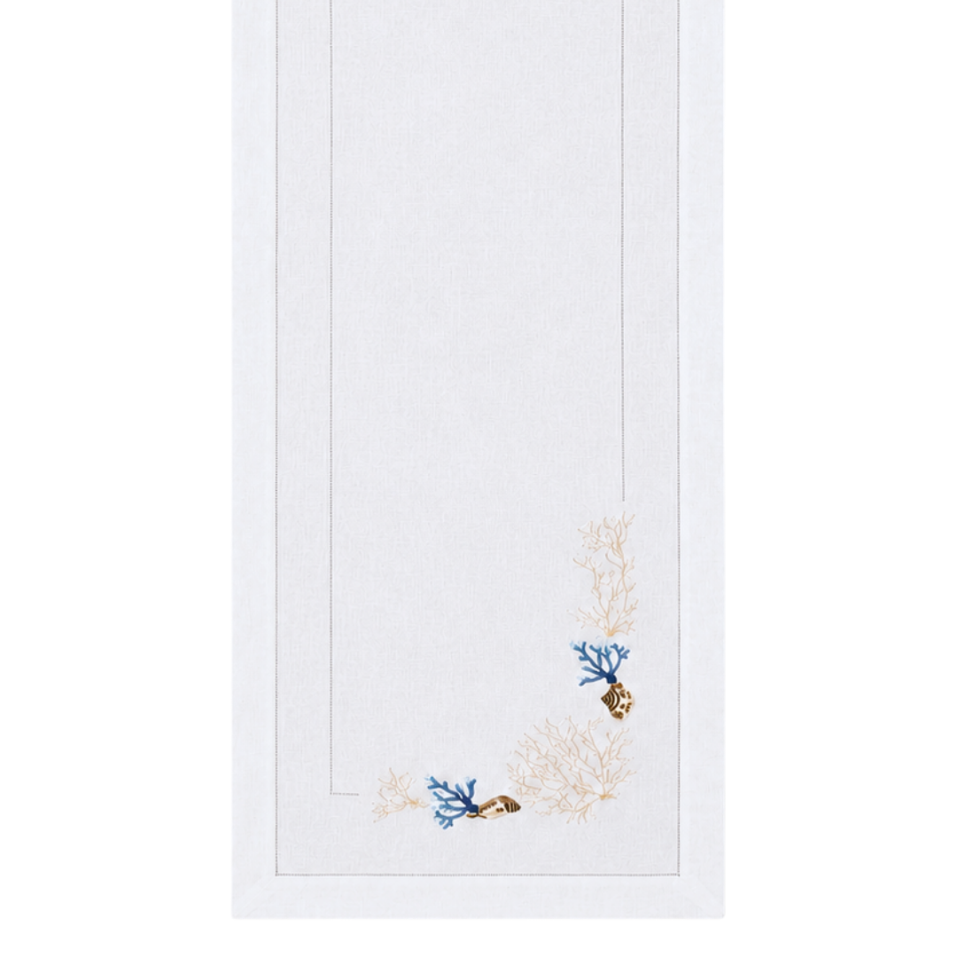 Corallia Nakışlı Keten Runner 50x160 cm Mavi