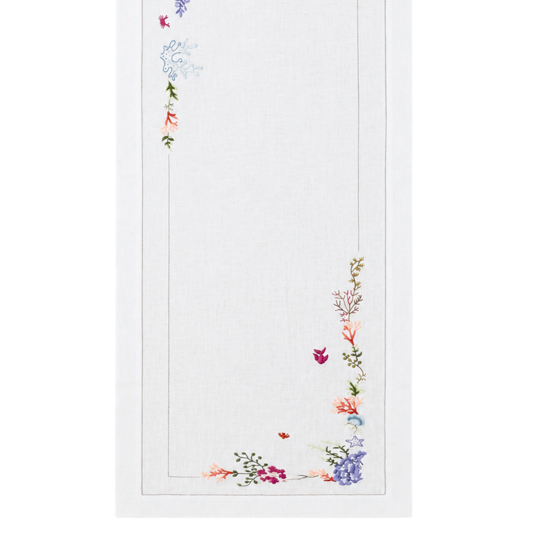 Corallia Nakışlı Keten Runner 50x160 cm Mercan