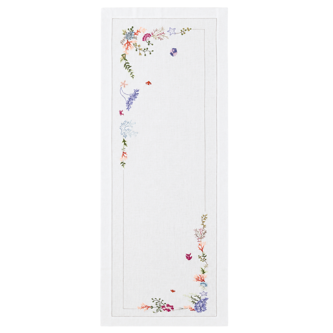 Corallia Nakışlı Keten Runner 50x160 cm Mercan