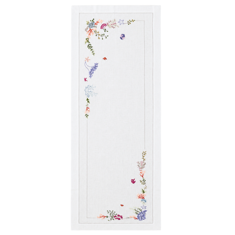 Corallia Nakışlı Keten Runner 50x160 cm Mercan