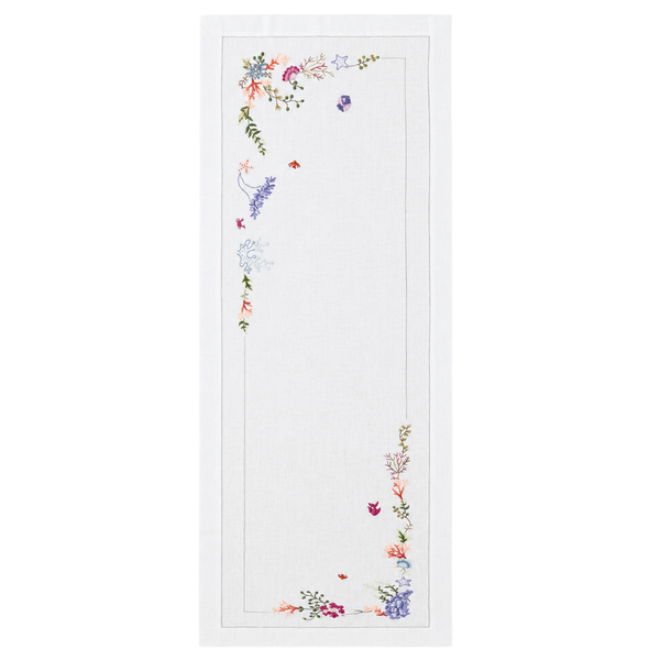 Corallia Nakışlı Keten Runner 50x160 cm Mercan