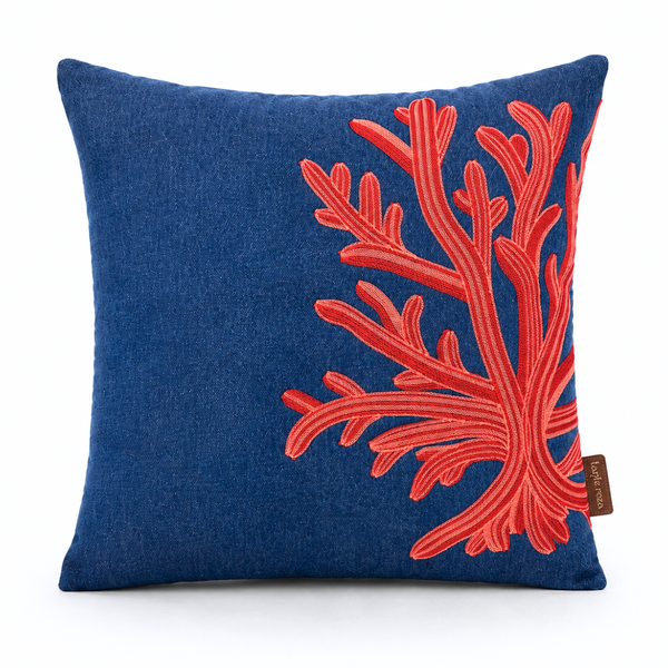 Coral Premium Kot Nakışlı Kırlent Kılıfı 45x45 cm