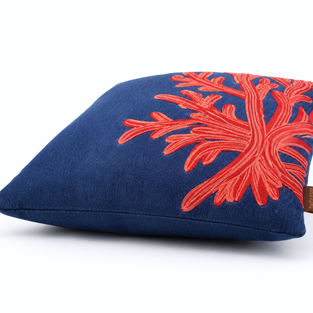 Coral Premium Kot Nakışlı Kırlent Kılıfı 45x45 cm