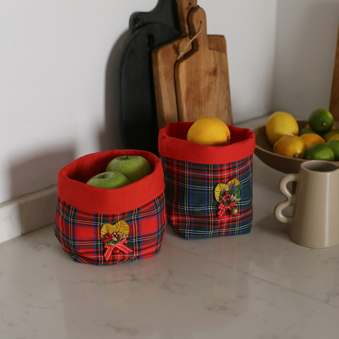 Tartan Çok Amaçlı Organizer Sepet Yeşil