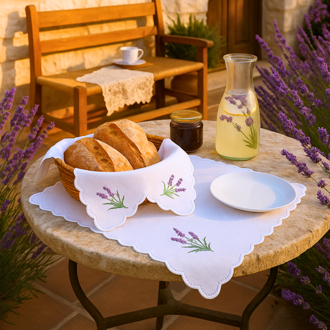 Lavender Nakışlı Ekmek Sepeti Örtüsü 60x60 cm