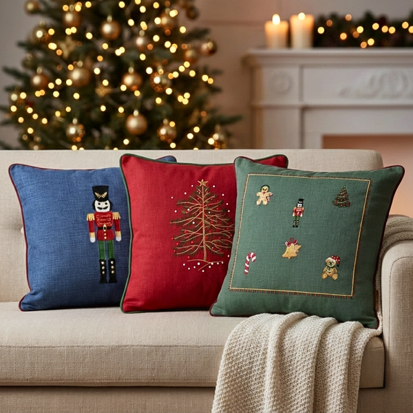 Nutcracker Nakışlı Premium Keten Kırlent Kılıfı 45x45 cm