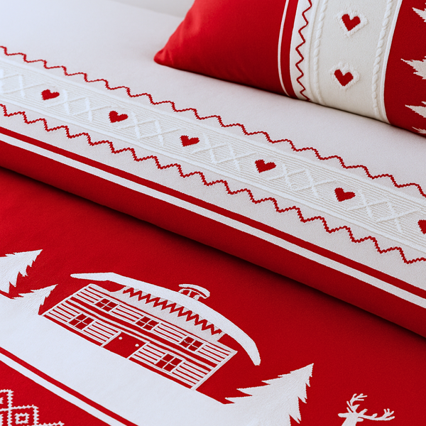 Winter House %100 Pamuk Çift Kişilik Nevresim Takımı 200x220 cm Kırmızı