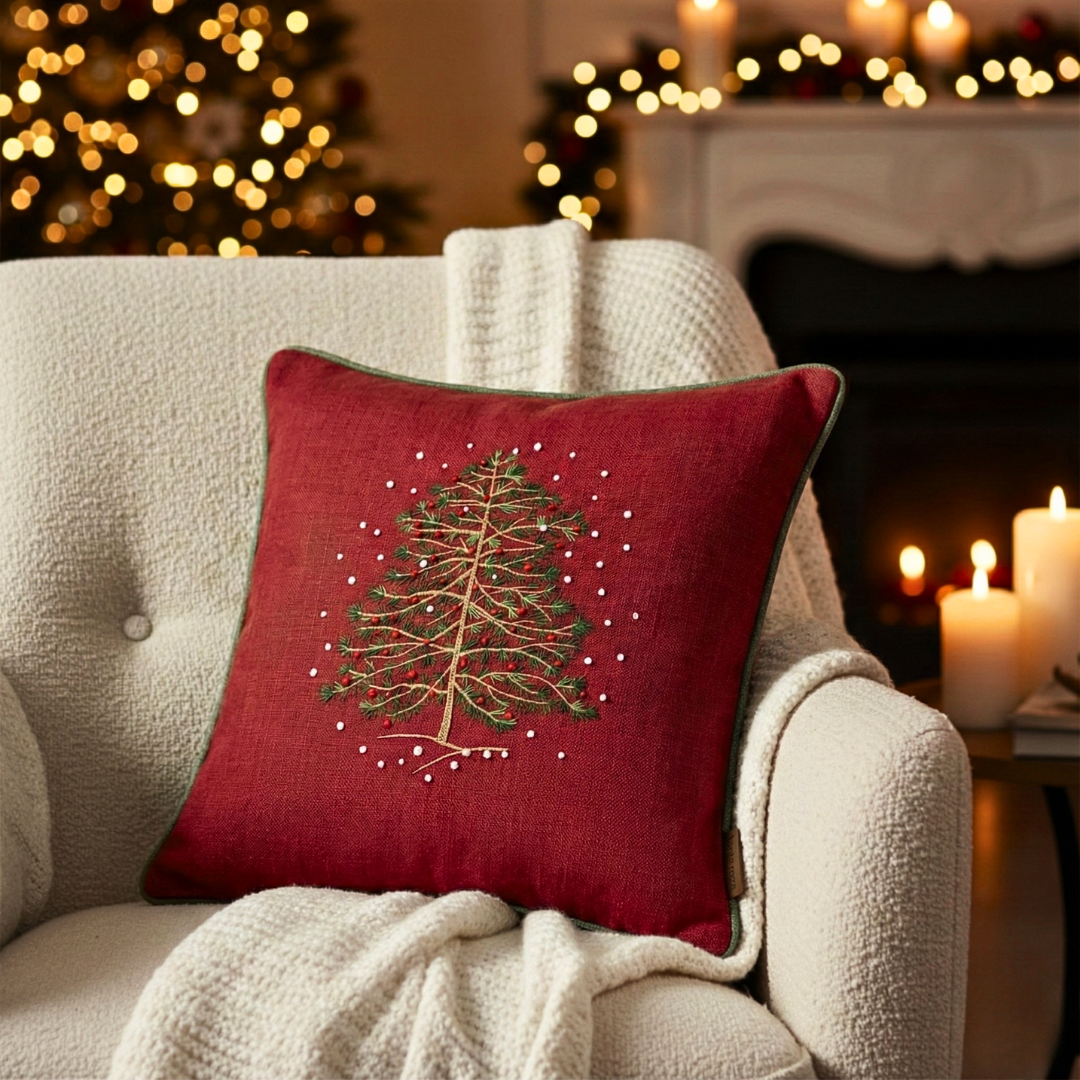 Merry Nakışlı Premium Keten Kırlent Kılıfı 45x45 cm