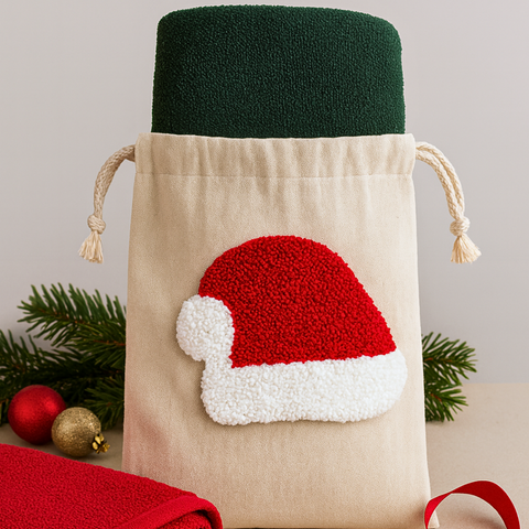 Ginger & Santa Kanaviçe Nakışlı Yılbaşı Hediye Kesesi 30x20 cm (2'li Set)