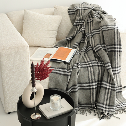 Heritage Check Çift Kişilik Pure Merino Wool Battaniye Füme (Limited)