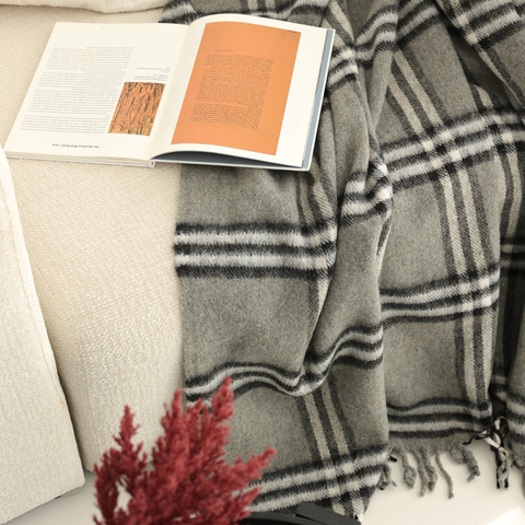 Heritage Check Çift Kişilik Pure Merino Wool Battaniye Füme (Limited)