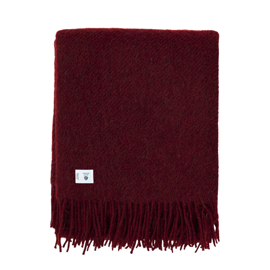 Woolmark Tek Kişilik Saf Yün Battaniye Bordo