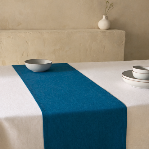 Genoa Dokuma Keten Leke Tutmaz Runner 50x150 cm Petrol Mavisi