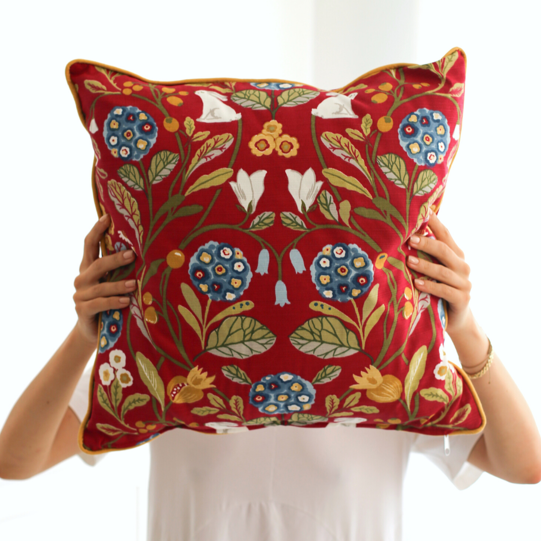 Cyra Premium Keten Kırlent Kılıfı 45x45 cm Kırmızı