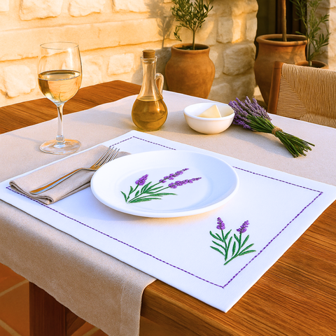Lavender Nakışlı Leke Tutmaz Keten Amerikan Servisi 30x50 cm (2'li Paket)