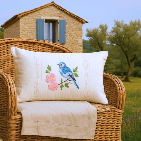 Provence Nakışlı Keten Kırlent Kılıfı 30x50 cm