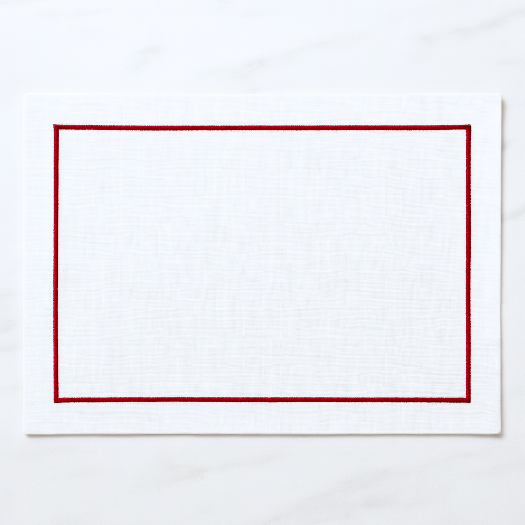 Nakış Bordürlü Dokuma Keten Amerikan Servisi 30x50 cm Kırmızı (2'li Set)