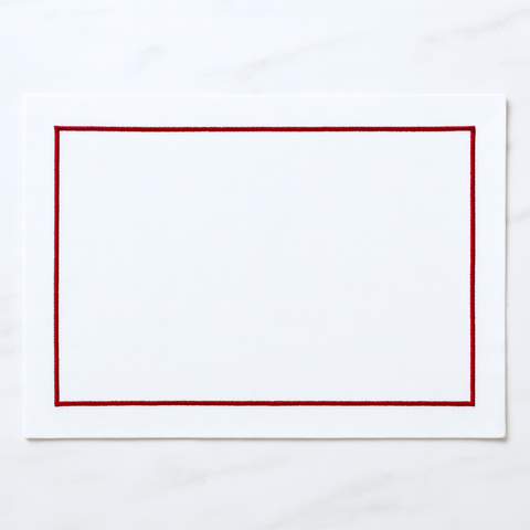 Nakış Bordürlü Dokuma Keten Amerikan Servisi 30x50 cm Kırmızı (2'li Set)