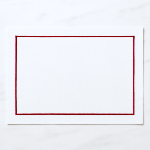 Nakış Bordürlü Dokuma Keten Amerikan Servisi 30x50 cm Kırmızı (2'li Set)