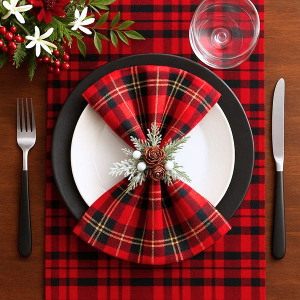 Tartan 6 Kişilik 13 Parça Leke Tutmaz Sofra Seti Kırmızı