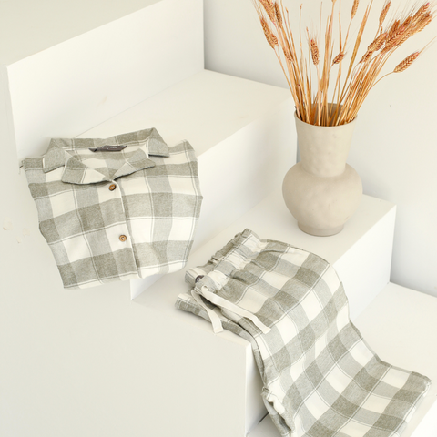 Noir %100 Pamuk Flanel Kadın Pijama Takımı Füme
