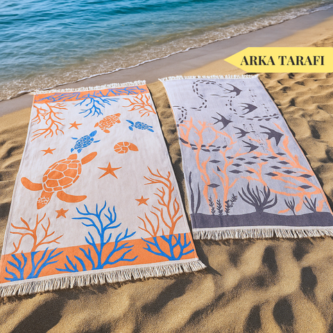 Turtle Throw Müslin Pamuk Peştamal Seti 100x180 cm Kiremit/Turkuaz