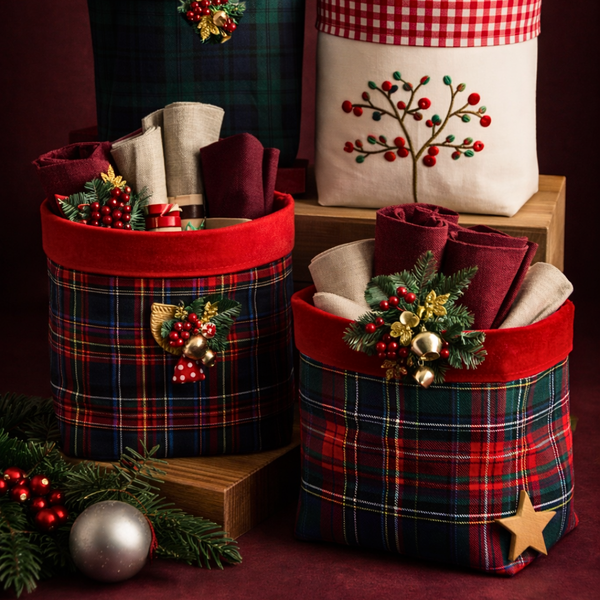 Tartan Çok Amaçlı Organizer Sepet Yeşil