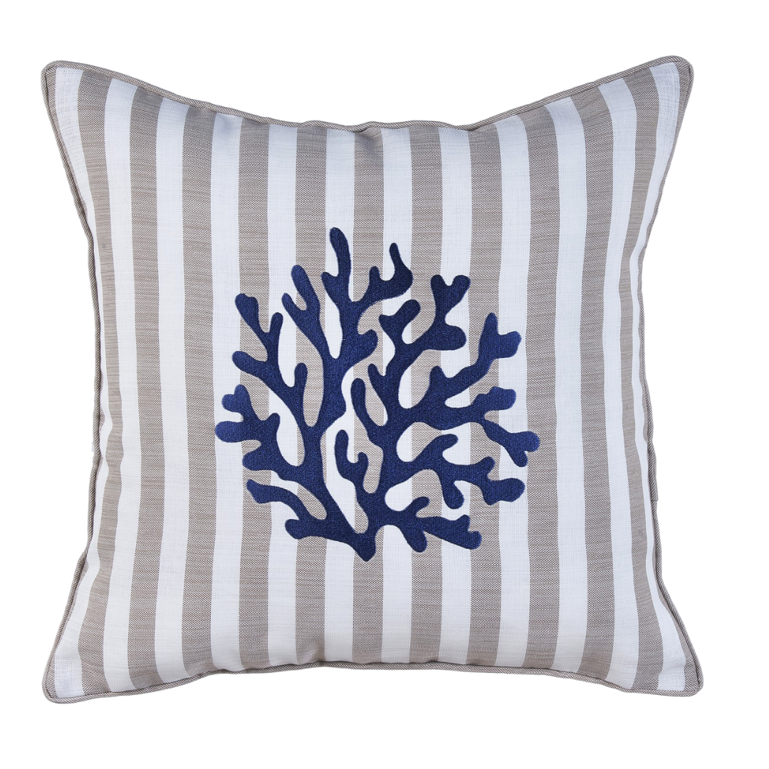 Coral Stripe Kırlent Kılıfı 45x45 cm Bej/Lacivert