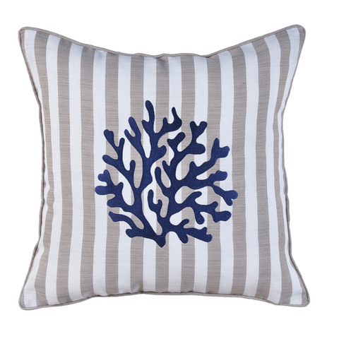 Coral Stripe Kırlent Kılıfı 45x45 cm Bej/Lacivert