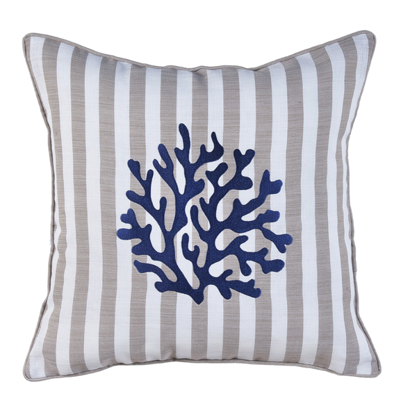 Coral Stripe Kırlent Kılıfı 45x45 cm Bej/Lacivert
