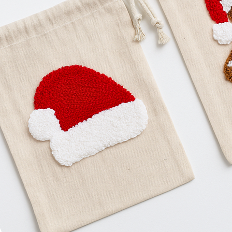 Ginger & Santa Kanaviçe Nakışlı Yılbaşı Hediye Kesesi 15x20 cm (2'li Set)