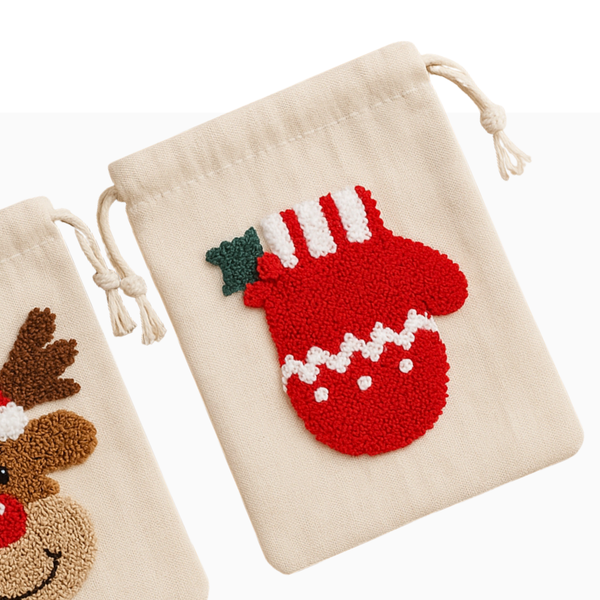 North Pole Kanaviçe Nakışlı Yılbaşı Hediye Kesesi 15x20 cm (2'li Set)