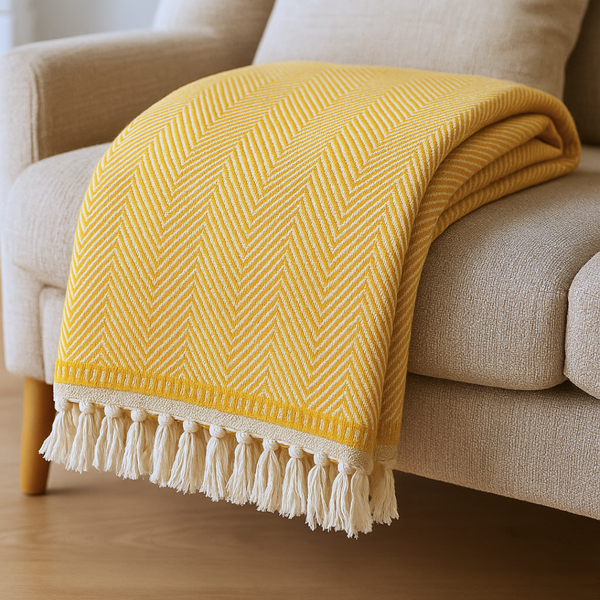 Laura %100 Pamuk Throw Battaniye 150x200 cm Sarı