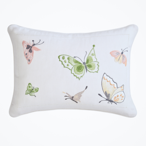 Marbella Kelebek Nakışlı Keten Kırlent Kılıfı 30x40 cm Yeşil