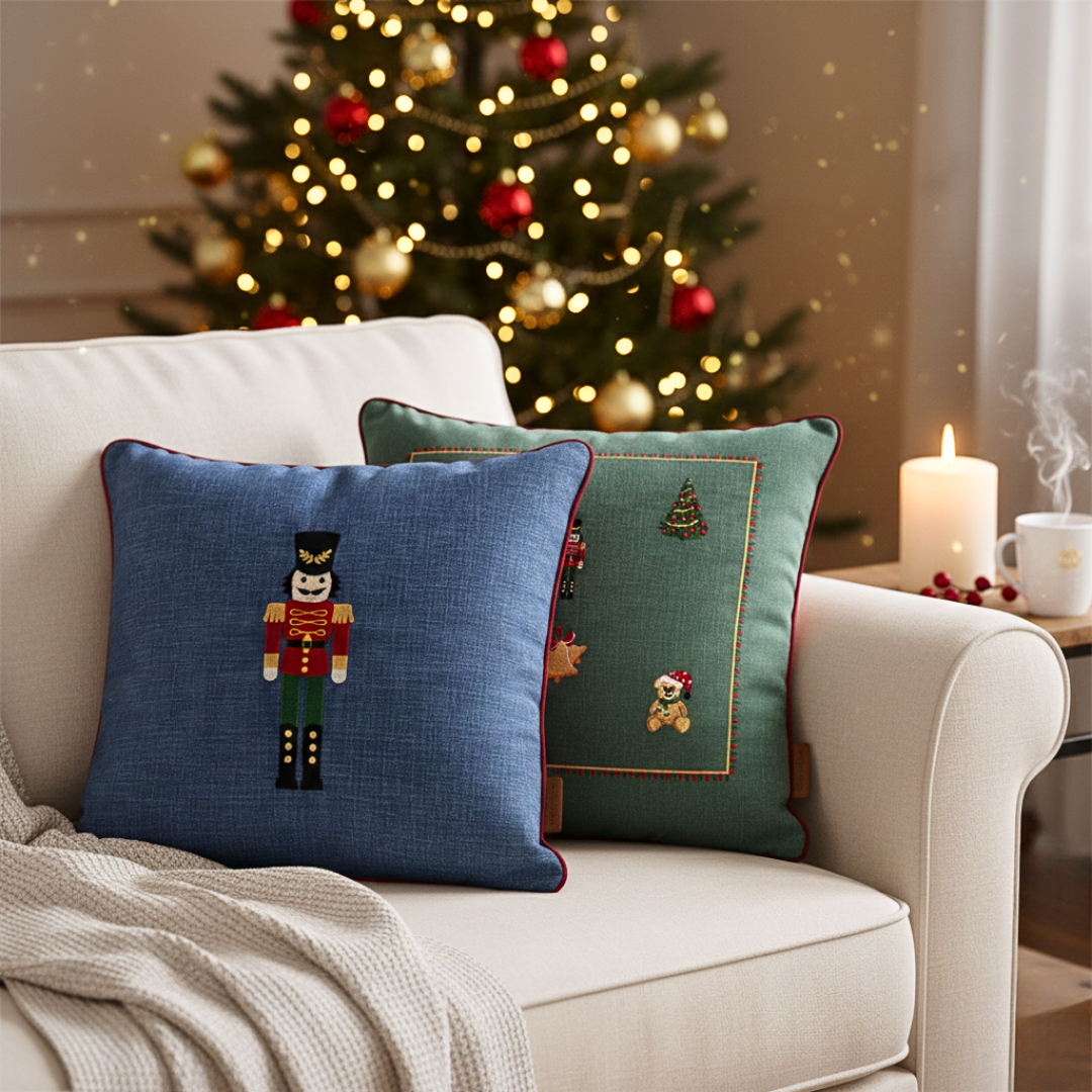 Nutcracker Nakışlı Premium Keten Kırlent Kılıfı