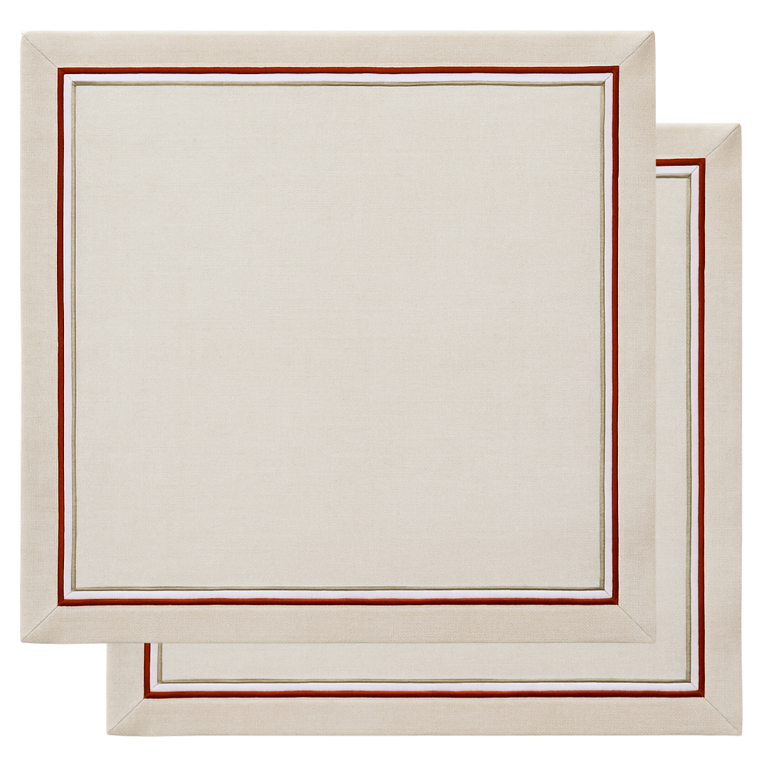 2 Sıra Piko Nakış Detaylı Keten Leke Tutmaz Peçete Kahve Köpüğü (2'li Set)