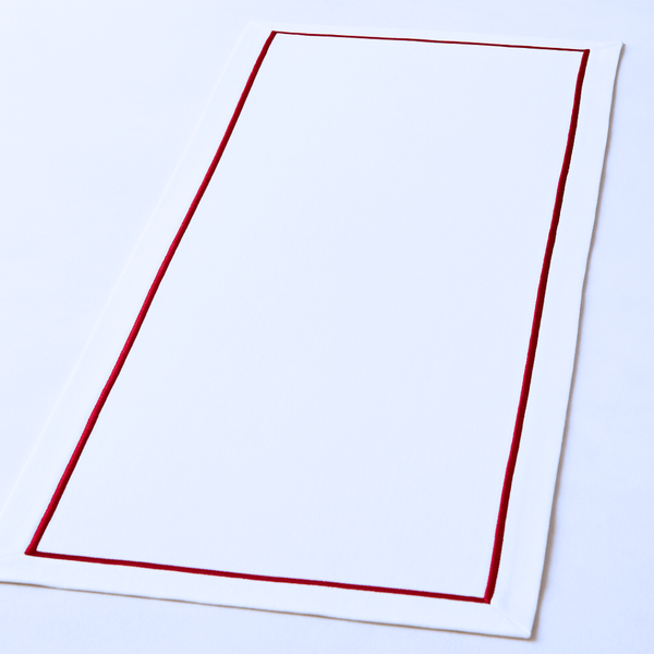 Nakış Bordürlü Dokuma Keten Runner 50x150 cm Kırmızı