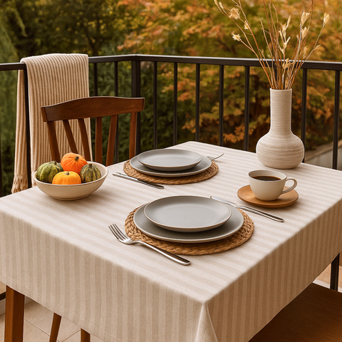 Stripe Vintage Naturel Ham Keten Masa Örtüsü Bej