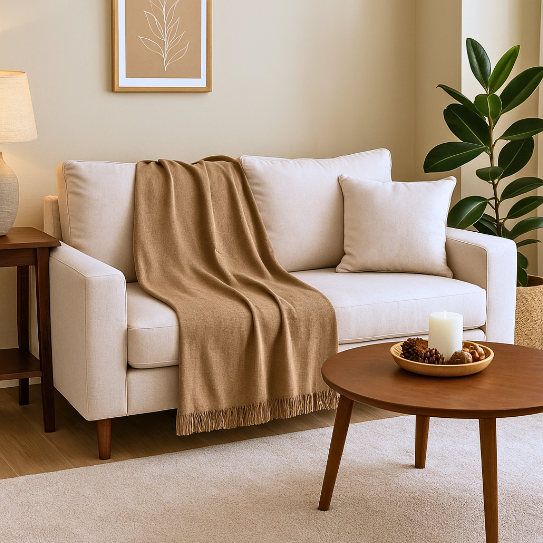 Caela Şönil Throw Örtü 150x220 cm Bej