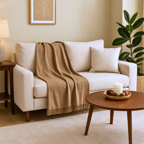 Caela Şönil Throw Örtü 150x220 cm Bej