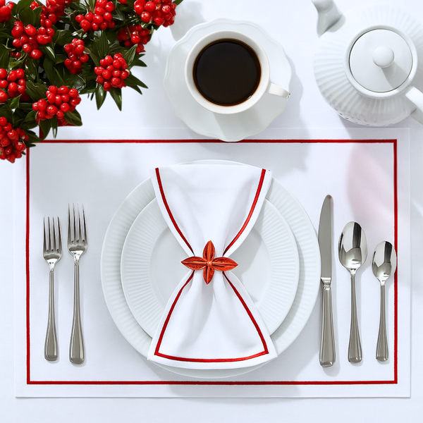 Nakış Bordürlü Dokuma Keten Peçete Kırmızı (2'li Set)