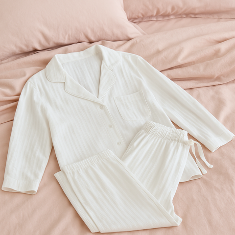 Melinda Pamuk Saten Pijama Takımı Beyaz